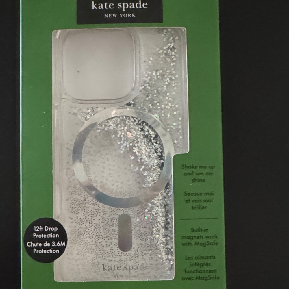 kate spade Clear Silver Glitter MagSafe Liquid Glitter Phone Case